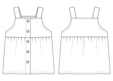 Bebek kız kotu Pinafore düz taslak şablon vektörü