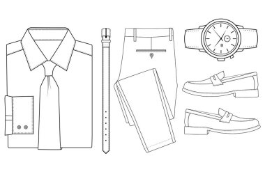 Erkek Giysileri ve Aksesuarları Ana Hattı Vektör İllüstrasyonu