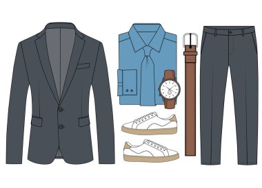 Zarif Erkek Kıyafet Koleksiyonu - Blazer, Makosen, Pantolon ve Aksesuar Vektör Resimleri