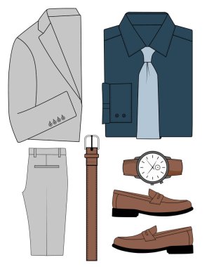 Zarif Erkek Kıyafet Koleksiyonu - Blazer, Makosen, Pantolon ve Aksesuar Vektör Resimleri