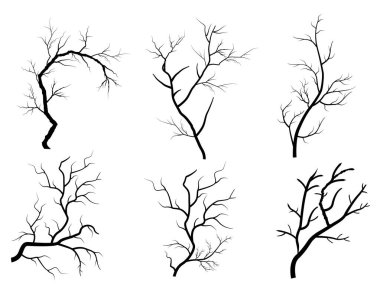 Minimal naked tree vector silhouette dead tree branches isolated on white background design
