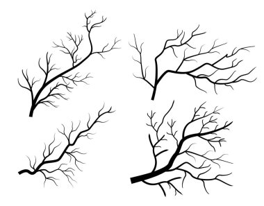 Minimal naked tree vector silhouette dead tree branches isolated on white background design