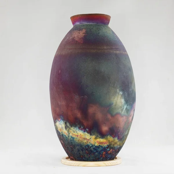Raaquu Raku Keramické Keramické Keramiky Váza Duha Aurora Texturované Vzor — Stock fotografie