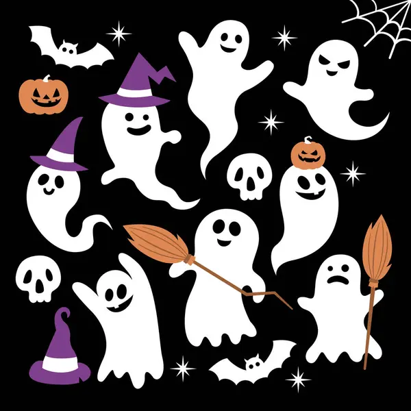 Happy Halloween Vector Various Ghost Combination Illustrations — Stock Vector