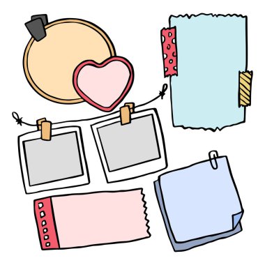 İzole edilmiş arkaplan üzerine farklı not kağıtları. Vektör illüstrasyonu.