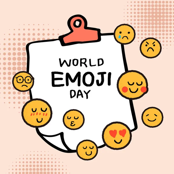 Conjunto Emoticonos Plantilla Diseño Tarjeta Felicitación Del Día Mundial Emoji — Archivo Imágenes Vectoriales