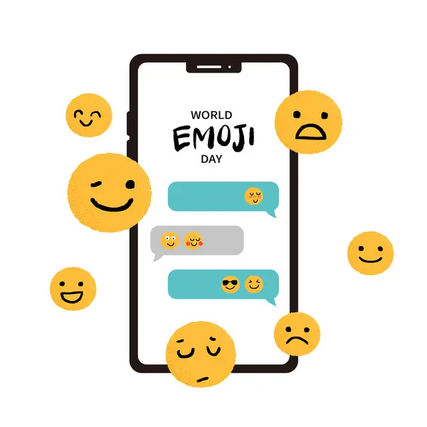 Bir Dizi Duygu Simgesi Dünya Emoji Günü Tebrik Kartı Tasarımı — Stok Vektör