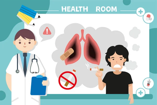 Smoking Man Sick Lung Healthcare Vector Concept Hospital Staff Care — Stock Vector