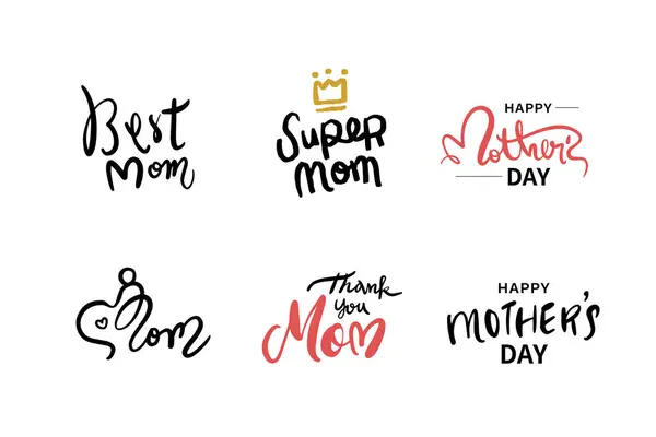 Wektorowa Ilustracja Radosnych Obchodów Szczęśliwego Dnia Matki Różnorodny Tekst Pisany — Wektor stockowy