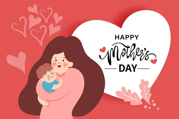 Mutlu Anneler Günü Nün Temsili Sunumu Anne Bebeğini Çiçeklerle Çevrili — Stok Vektör