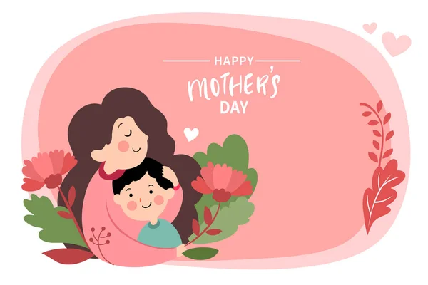 Ilustração Vetorial Alegre Celebração Dia Mãe Feliz Mãe Segurando Bebê — Vetor de Stock