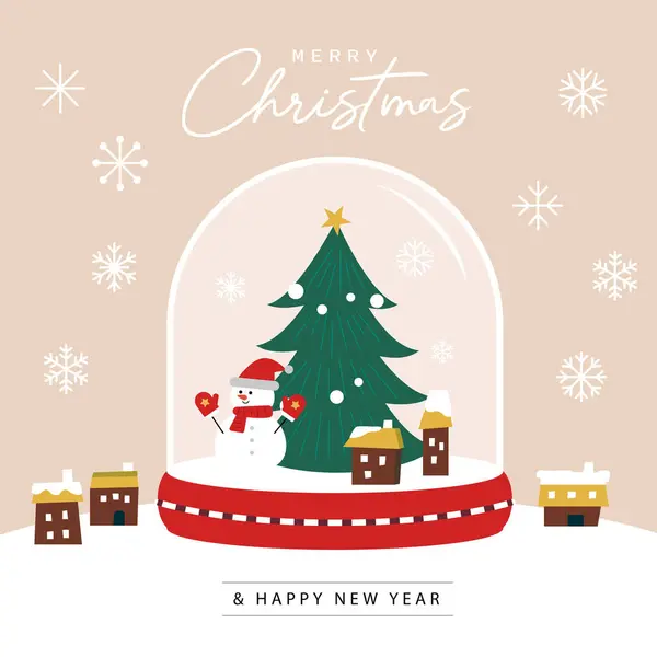Mutlu Noeller Noel Baba Noel ağacı cam kar küresi arka plan çizimi.