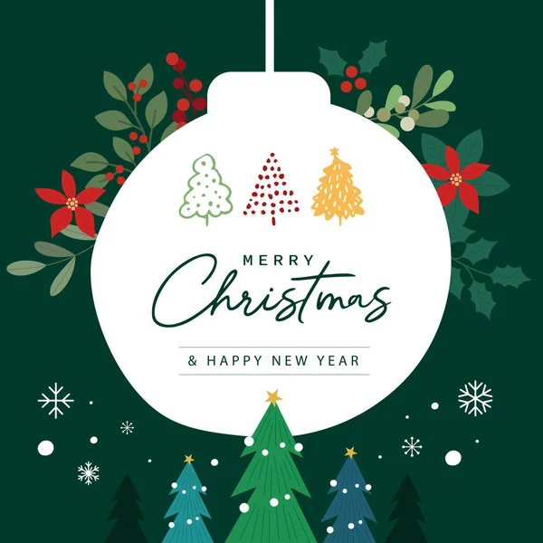Noel Ağacı Arkaplan Çizimi Üzerine Mutlu Noeller Çelengi — Stok Vektör