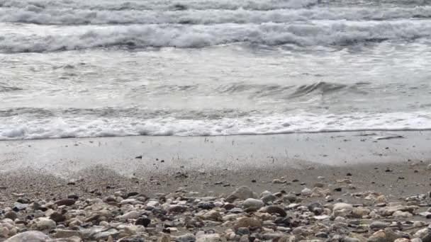 Mar Ondulado Muelle Playa Invierno Tiempo Nublado — Vídeos de Stock