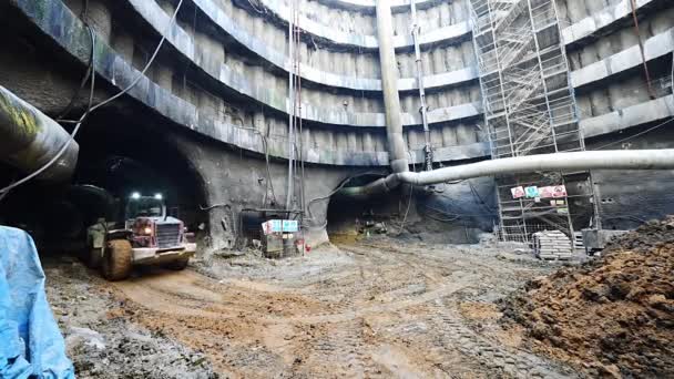 Schraper Lader Werk Machine Metro Tunnel Schacht — Stockvideo