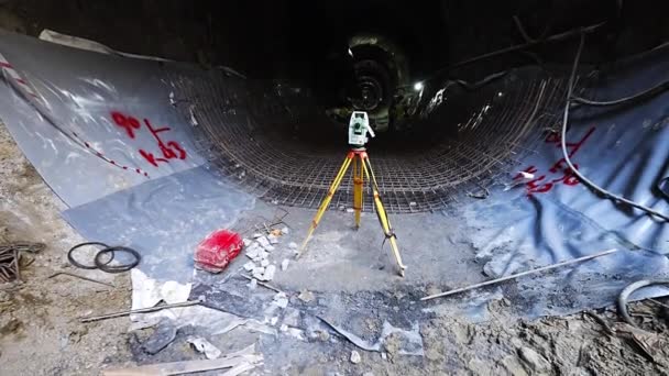 Mapeamento Dispositivo Medição Topografia Construção Túnel Metropolitano — Vídeo de Stock
