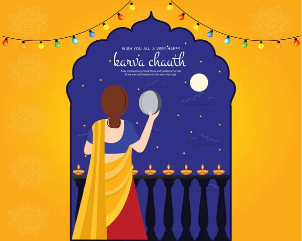 Kreatives Plakat Und Banner Für Frauen Die Karwa Chauth Oder — Stockvektor