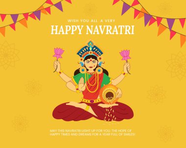 Mutlu Durga puja ve Shubh Navratri Kutlama Posteri ya da Sancak Arkaplanı.