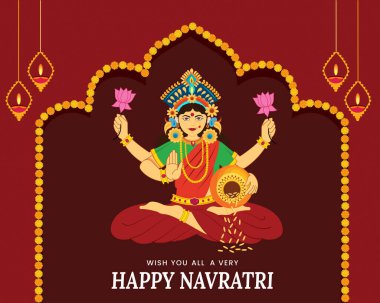 Hindistan 'daki Durga puja kutlaması sosyal medya paylaşımı ve afişi için çiçek arkaplanlı mutlu Navratri