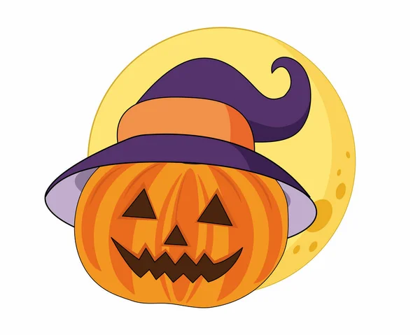 Calabaza Halloween Con Sombrero Bruja Feliz Día Halloween — Vector de stock