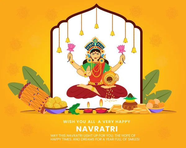 Durga Pooja Navratri Festival Wünscht Kartendesign Mit Schönem Hintergrund Mandir — Stockvektor