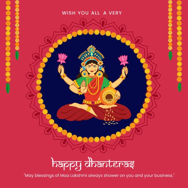 Happy Dhanteras Goldmünze Topf Für Dhantera Mit Maa Lakshmi Und — Stockvektor