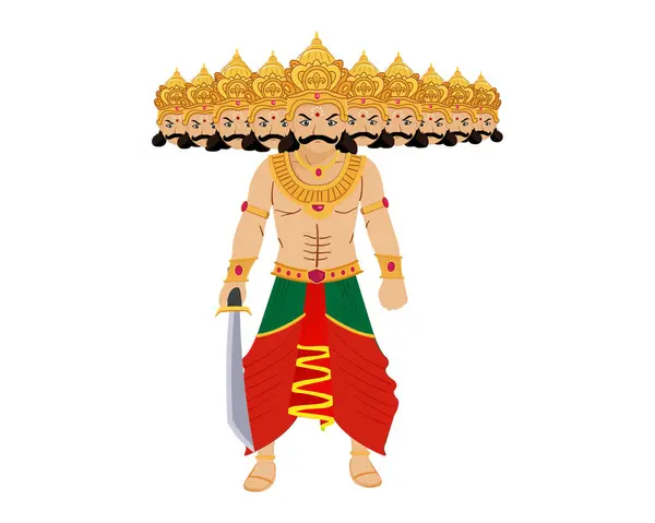 Раван Своими Десятью Исцелениями Стоячей Позе Индийском Фестивале Дуссехра — стоковый вектор