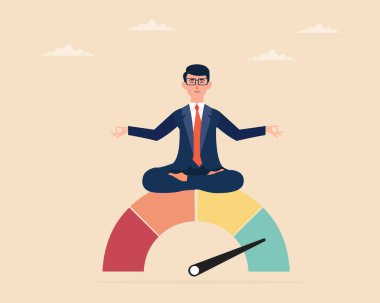 İş adamları Lotus pozisyonunda otururken meditasyon yapıyor ve stres seviyelerini meditasyon yaparak kontrol ediyor. Stres Seviyesi Etkili Stres Rahatlatıcıları Azaltıyor.