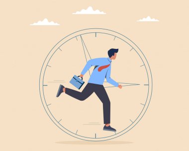 İş adamı, kötü Zaman Yönetimi kavramını yönetmek için çarktaki sincap gibi koşar..