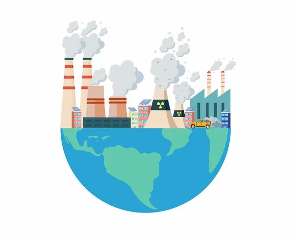 Zanieczyszczenie Powietrza Fabryk Emisja Co2 Miastach Koncepcja Globalnego Zanieczyszczenia Powietrza — Wektor stockowy