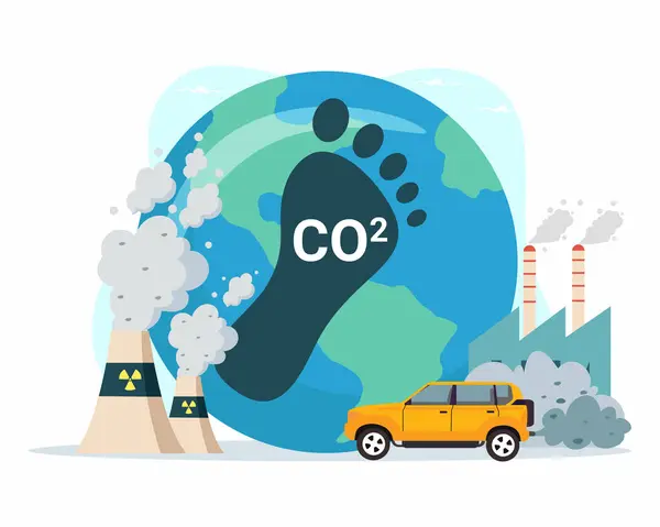Koolstofvoetafdruk Als Co2 Emissieverontreiniging Voetafdruk Symbool Als Industrieel Toxisch Effect — Stockvector