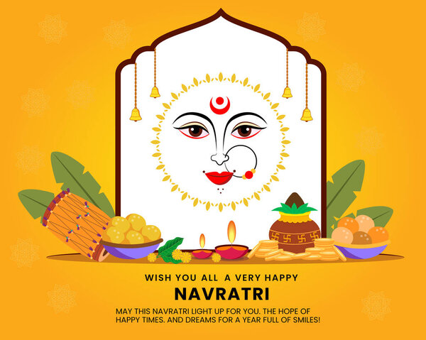 Goddess Durga Face For Happy Navratri Durga Puja festival card Decorative background