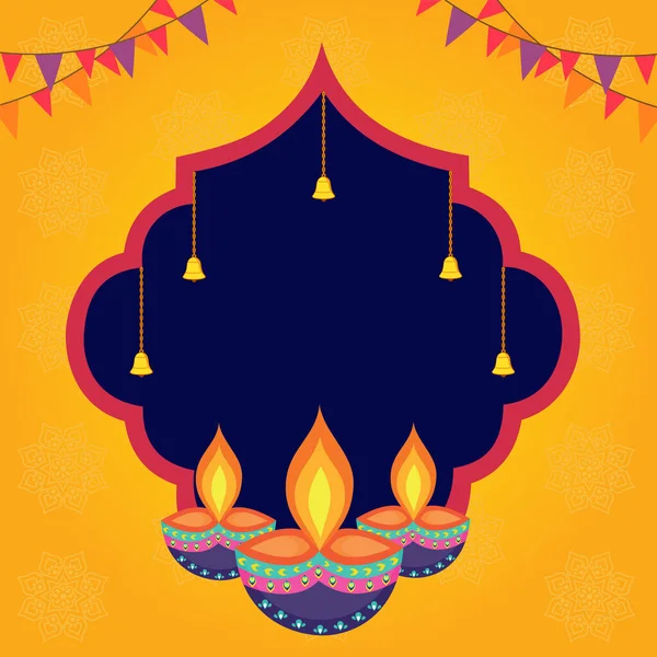 Feliz Festival Diwali Luzes Com Diya Sinos Hindu Festival Vetor — Vetor de Stock