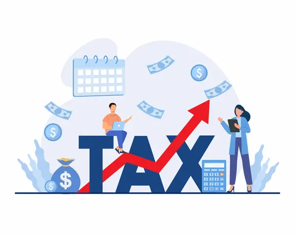Menschen Mann Und Frau Füllen Steuererklärungen Aus Einkommensteuererklärung Steuererklärung Rückerstattung — Stockvektor