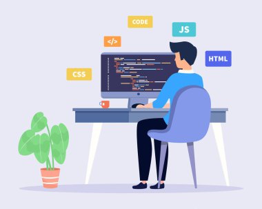 Programcı ve Mühendislik Geliştirme Yazılım Geliştiricisi ekranında kod yaz
