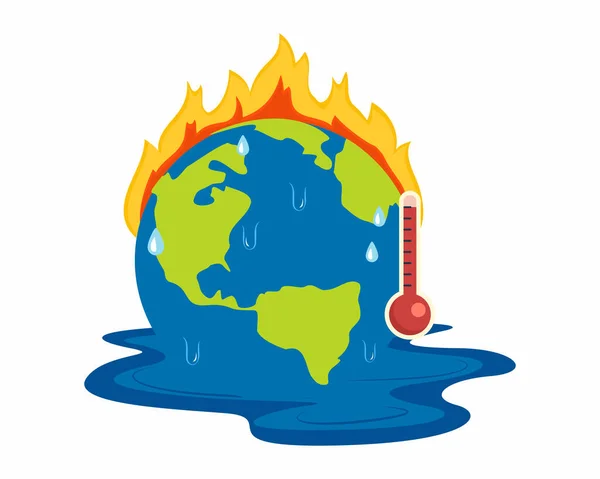 Planeta Tierra Con Termómetro Alta Temperatura Concepto Calentamiento Global — Vector de stock