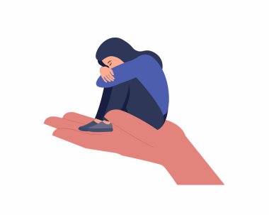 İnsan el ele tutuşması depresif stresli kadın konsepti. El ve depresyon kadınlarına yardım etmek.
