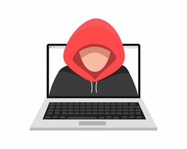 Hacker bilgisayar ekranından çıkıyor ve dolandırıcılık, dolandırıcılık, online dolandırıcılık ve hırsızlık gibi hassas verileri çalıyor.
