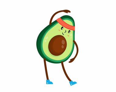 Yoga yapan sevimli Avokado, egzersiz yapıyor sağlıklı besleniyor ve formda..