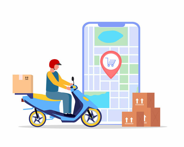Online food order service Fast delivery by scooter on mobile E-commerce concept.