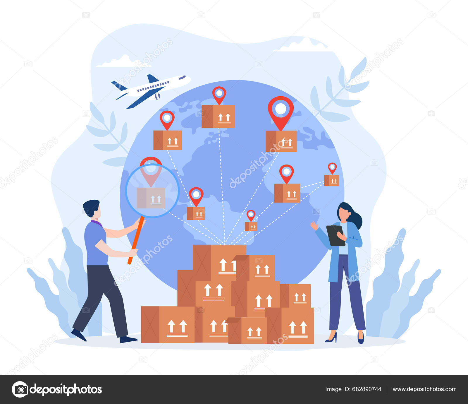 Logistic Incharge Check Product Goods Shipping Transport Global ...