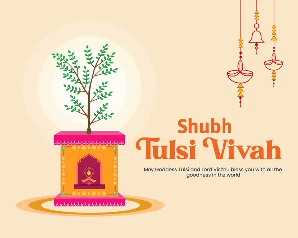 Belle Bannière Festival Hindou Shubh Tulsi Vivah Heureux Mariage Tulsi — Image vectorielle