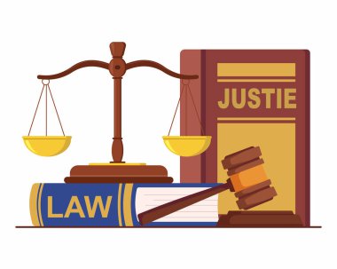 Tokmak hakiminin hukuk ve adalet kitapları hukuk diploması illüstrasyonunu simgeler.