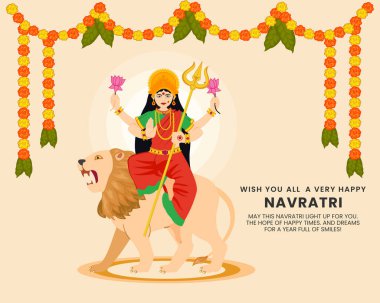 Hindistan Navratri Dussehra Festivali için çelenk süslemeli mutlu Navratri tanrıçaları maa sherawali.