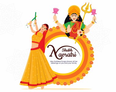 Hint kadınlarının dandiya dansı illüstrasyonu oynadığı Navratri dussehra festivali için garba gecesi.
