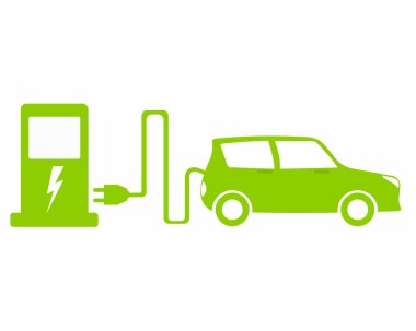 yeşil elektrikli araba şarj istasyonu dolum simgesi eko-dostane araç vektör illüstrasyonu