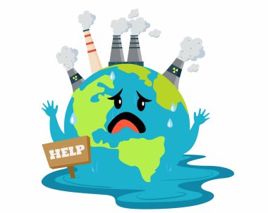 Ağır dumanlı endüstriyel bacalar fabrika kimyasal kirlilik vektör illüstrasyonu nedeniyle hava kirliliğine neden oluyor.