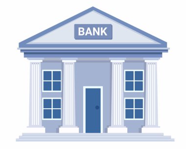 Beyaz arkaplan vektör illüstrasyonuna izole edilmiş banka mimari cephesi veya hükümet kurumu
