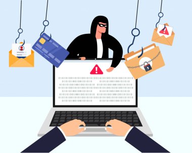 Hackerlar gizli veri bilgilerini çalıyorlar kredi kartı e-postaları internet üzerinden siber suç vektör resimlerini çalıyorlar.
