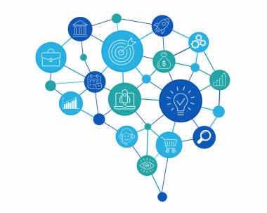 Girişim teknolojisi için Nöro-görüntüleme beyin tasarım çizelgesi simgelerinde yaratıcı başlangıç çizgileri simgeleri.